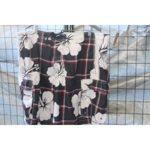 Joe Boxer Mens Floral Black White Aloha Bathing Suit Swim Trunks Swimsuit XL